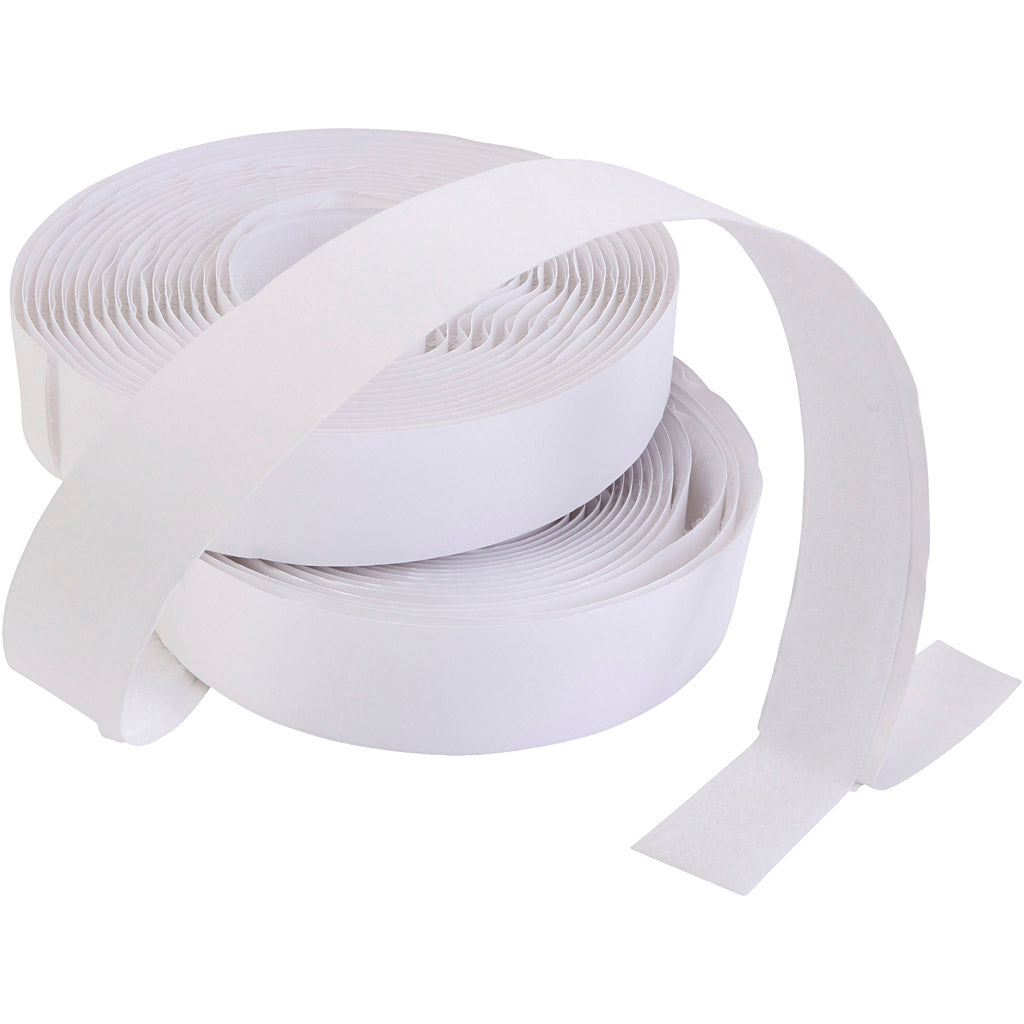 Velcro/Velcro tape, self-adhesive, thickness 2 cm, white, 25 m