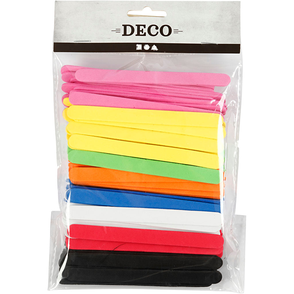 Moosgummi-Eisstiele, L 11,5 cm, B 1 cm, Dicke 2 mm, Sortierte Farben, 120 Stk/ 1 Pck [HOB-790590]