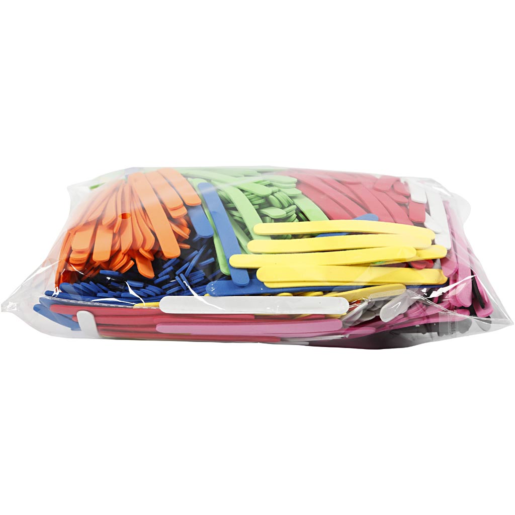 Moosgummi-Eisstiele, L 11,5 cm, B 1 cm, Dicke 2 mm, Sortierte Farben, 1000 Stk/ 1 Pck [HOB-79059]