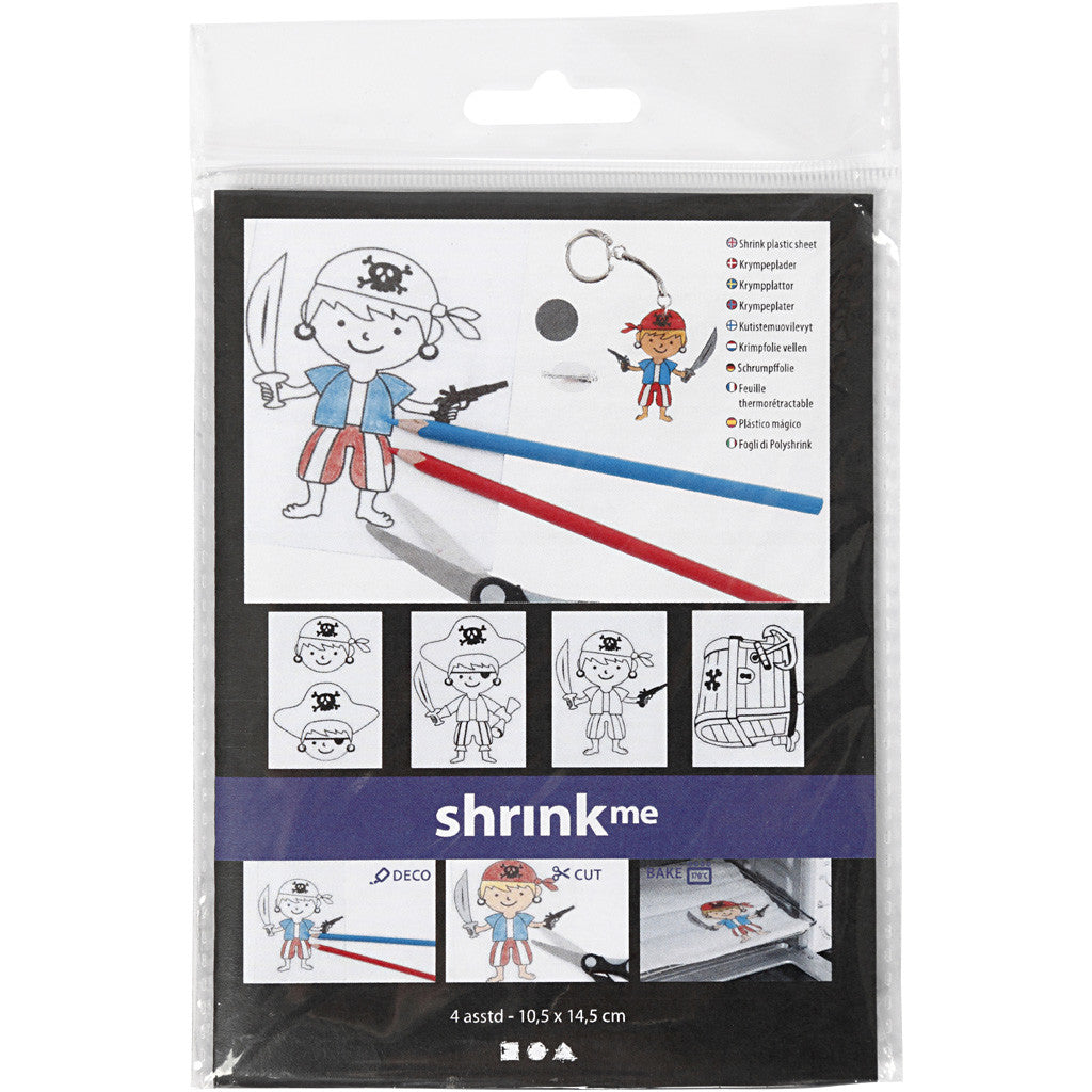 Plastikschrumpfplatten mit Motiven, Piraten, Blatt 10,5x14,5 cm, Dicke 0,3 mm, Matt transparent, 4 Bl./ 1 Pck [HOB-790710]