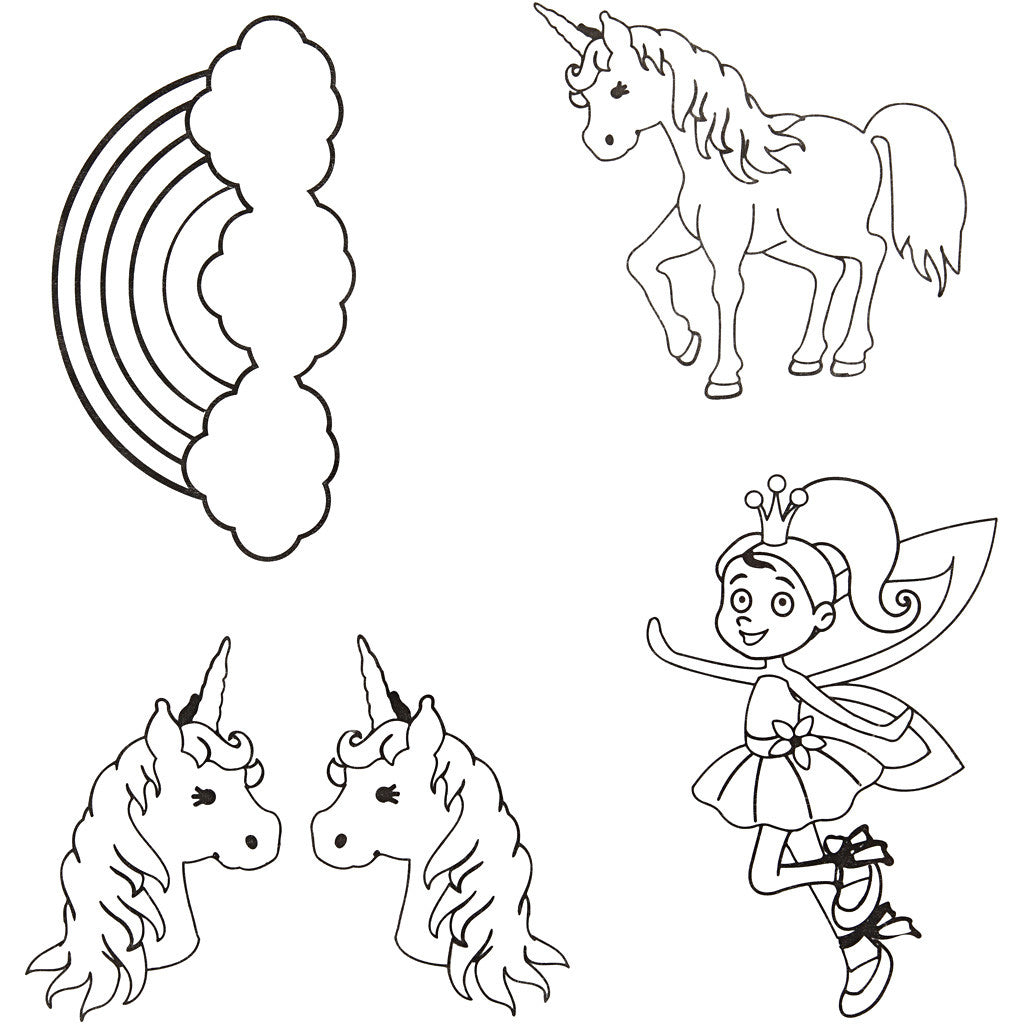 Plastikschrumpfplatten mit Motiven, Einhörner, Blatt 10,5x14,5 cm, Dicke 0,3 mm, Matt transparent, 4 Bl./ 1 Pck [HOB-790711]