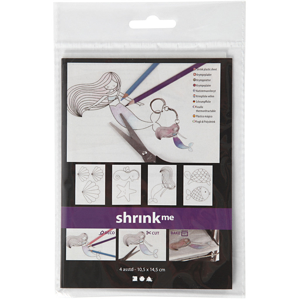 Plastikschrumpfplatten mit Motiven, Meerjungfrau, Blatt 10,5x14,5 cm, Dicke 0,3 mm, Matt transparent, 4 Bl./ 1 Pck [HOB-790712]