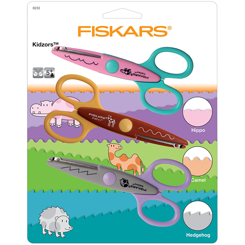 Fiskars Kidzors Konturenscheren - Sortiment, Flußpferd, Kamel, Igel, 3 Stk/ 1 Pck [HOB-8233]