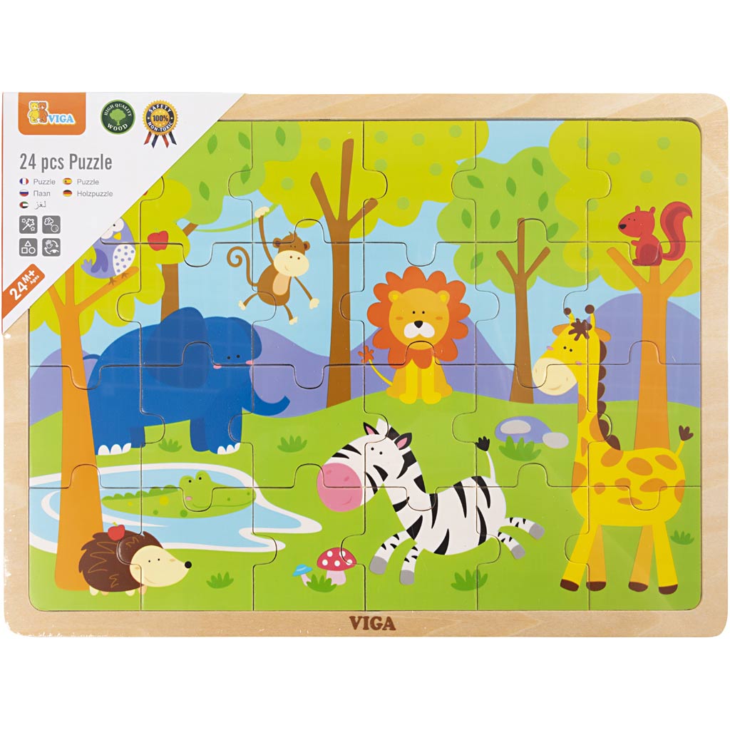VIGA Holzpuzzle, Safari-Tiere, Größe 30x22,5 cm, 24 Stücke, 1 Stk [HOB-901166]