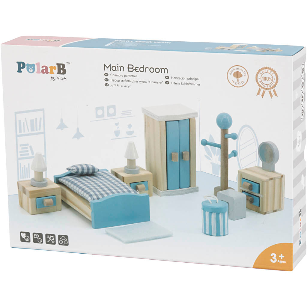 VIGA Puppenhausmöbel, Schlafzimmer, Größe 2x2x7,5 cm, 8 Teile/ 1 Set [HOB-906690]