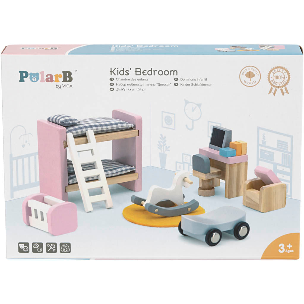 VIGA Puppenhausmöbel, das Kinderzimmer, Größe 2x2x7,5 cm, 8 Teile/ 1 Set [HOB-906691]