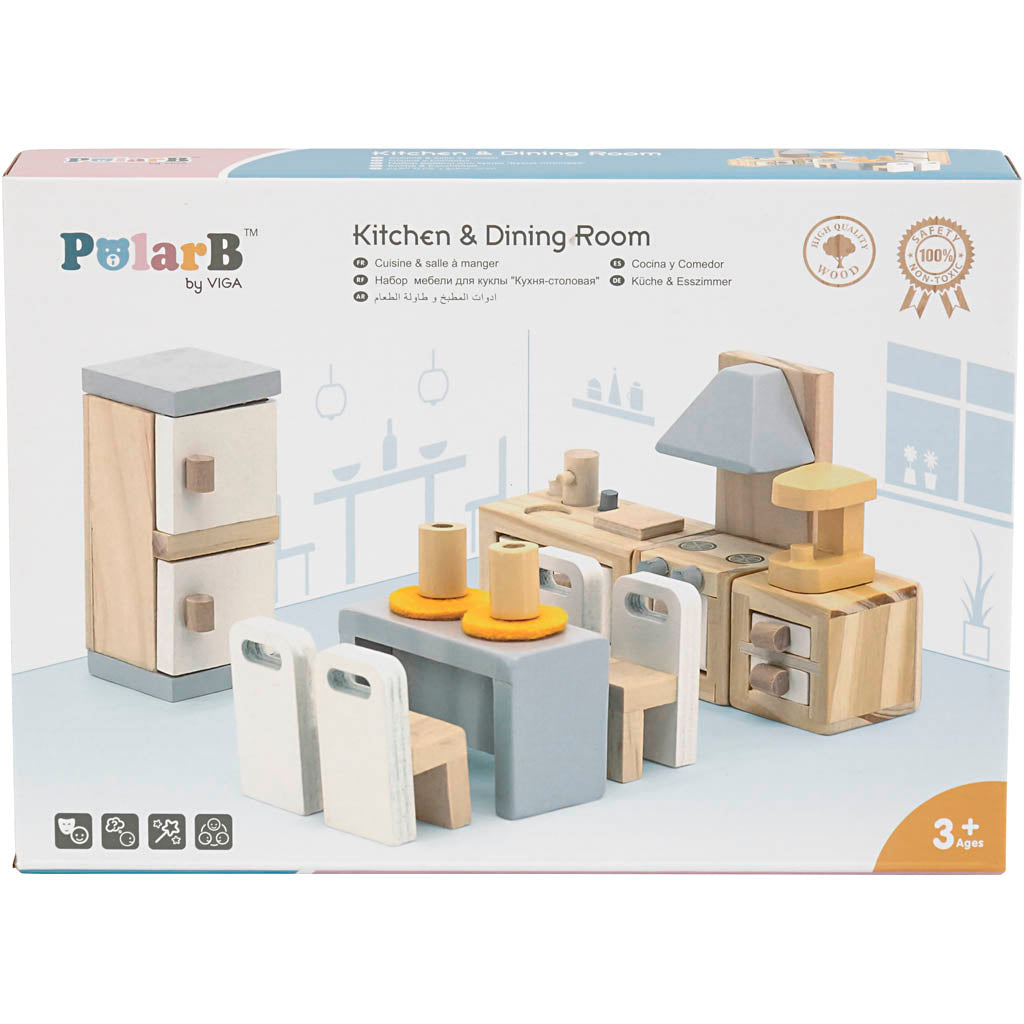 VIGA Puppenhausmöbel, Küche, Größe 2x2x7,5 cm, 9 Teile/ 1 Set [HOB-906693]