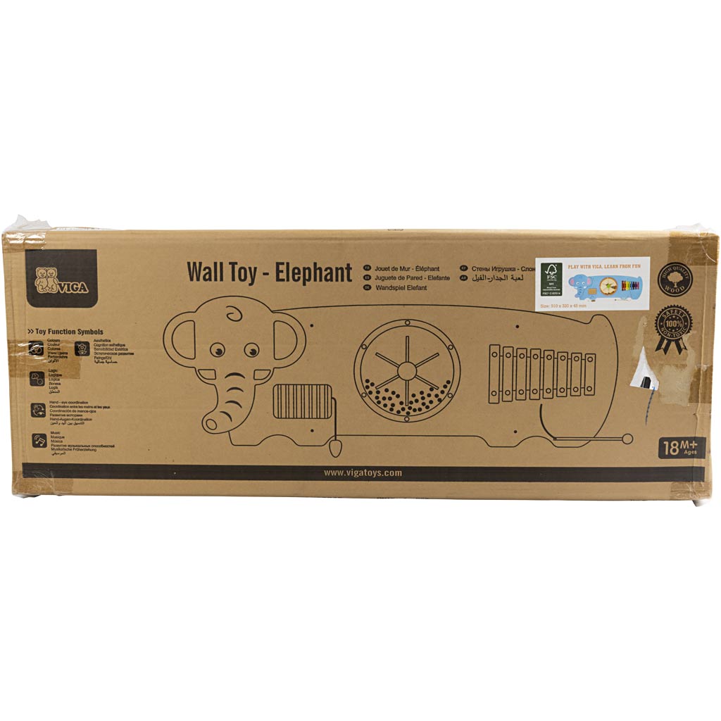 VIGA Activity Board aus Holz mit Elefant, Größe 91x32x4,6 cm, 1 Stk [HOB-907660]