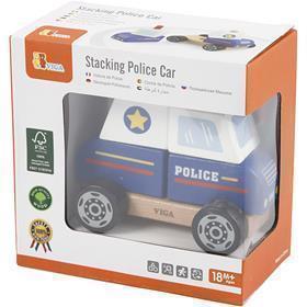 VIGA Polizeiauto aus Holzklötzen, Polizeiauto, Größe 13x10x8 cm, 1 Stk [HOB-907662]