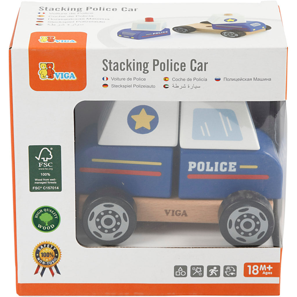 VIGA Polizeiauto aus Holzklötzen, Polizeiauto, Größe 13x10x8 cm, 1 Stk [HOB-907662]