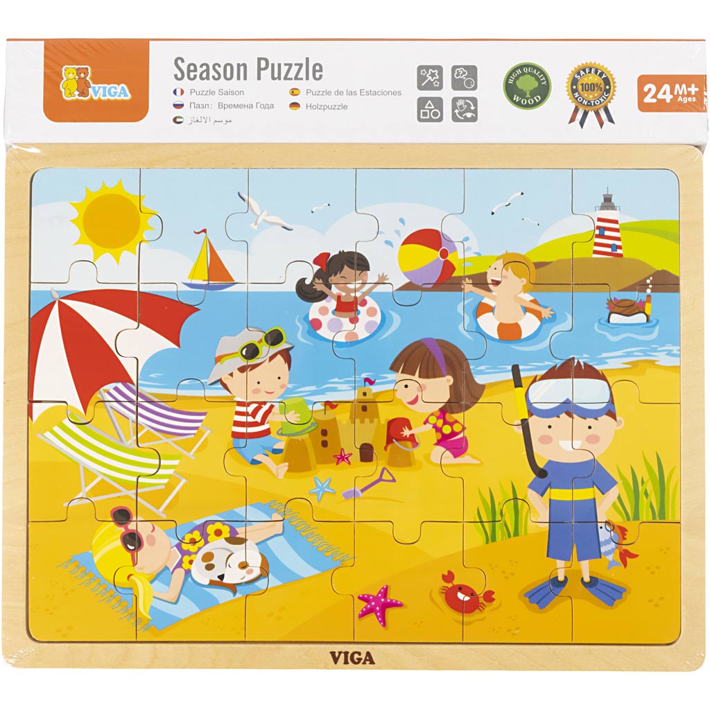 VIGA Holzpuzzle Jahreszeiten, Sommer, Größe 30x22,5 cm, 24 Stücke, 1 Stk [HOB-907793]