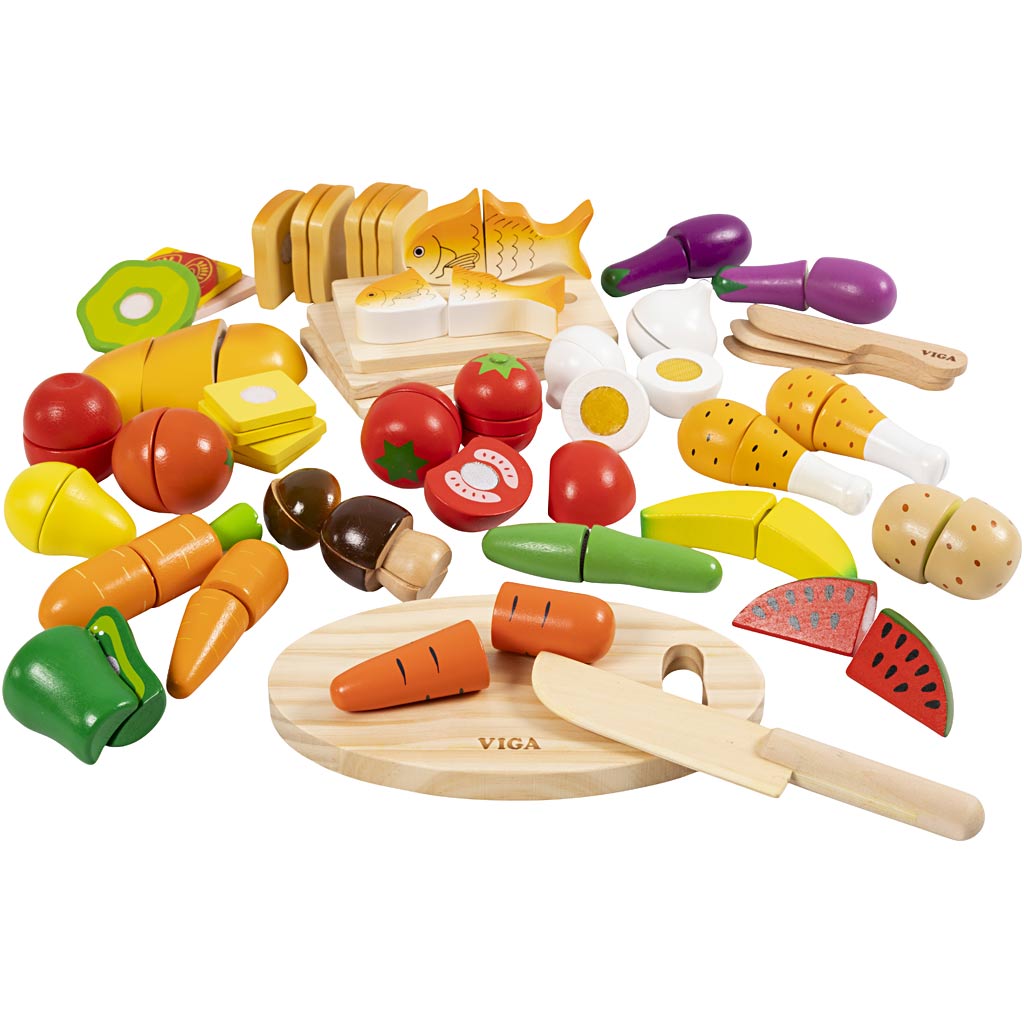 VIGA cuttable wooden food play set, 45 parts/ 1 set