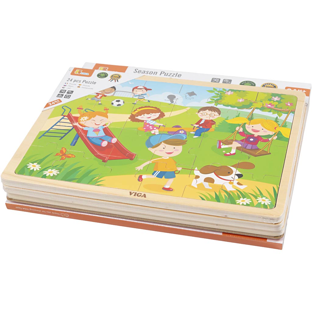VIGA Laubsäge-Puzzle aus Holz, Saisonales, Größe 22,5x30 cm, 4x24 Stücke, 4 Stk/ 1 Pck [HOB-907873]