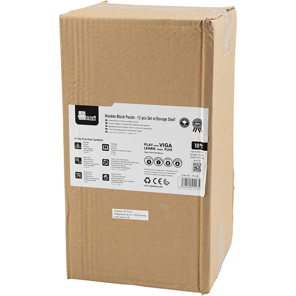 VIGA Puzzleschrank mit 12 Puzzles, H 17,5 cm, L 31,5, B 16 cm, 2 Stücke, 12 Teile/ 1 Set [HOB-908538]
