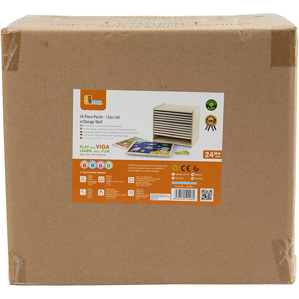 VIGA Puzzleschrank mit 12 Puzzles, H 275, L 315 mm, B 235 mm, Größe 31x27x23 cm, 12X24 Stücke, 12 Teile/ 1 Set [HOB-908540]