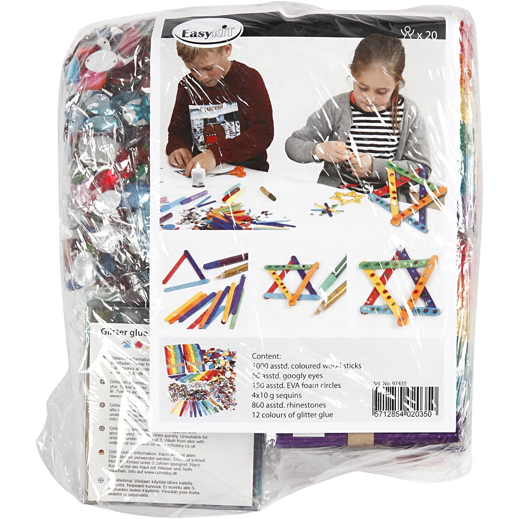 Holzstäbchen & Glitzer Bastelset, Sortierte Farben, 1 Set [HOB-97435]