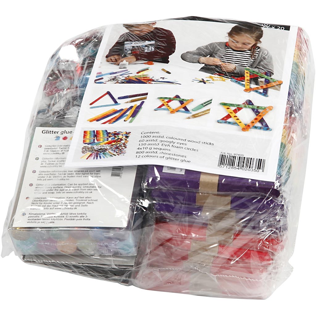 Holzstäbchen & Glitzer Bastelset, Sortierte Farben, 1 Set [HOB-97435]