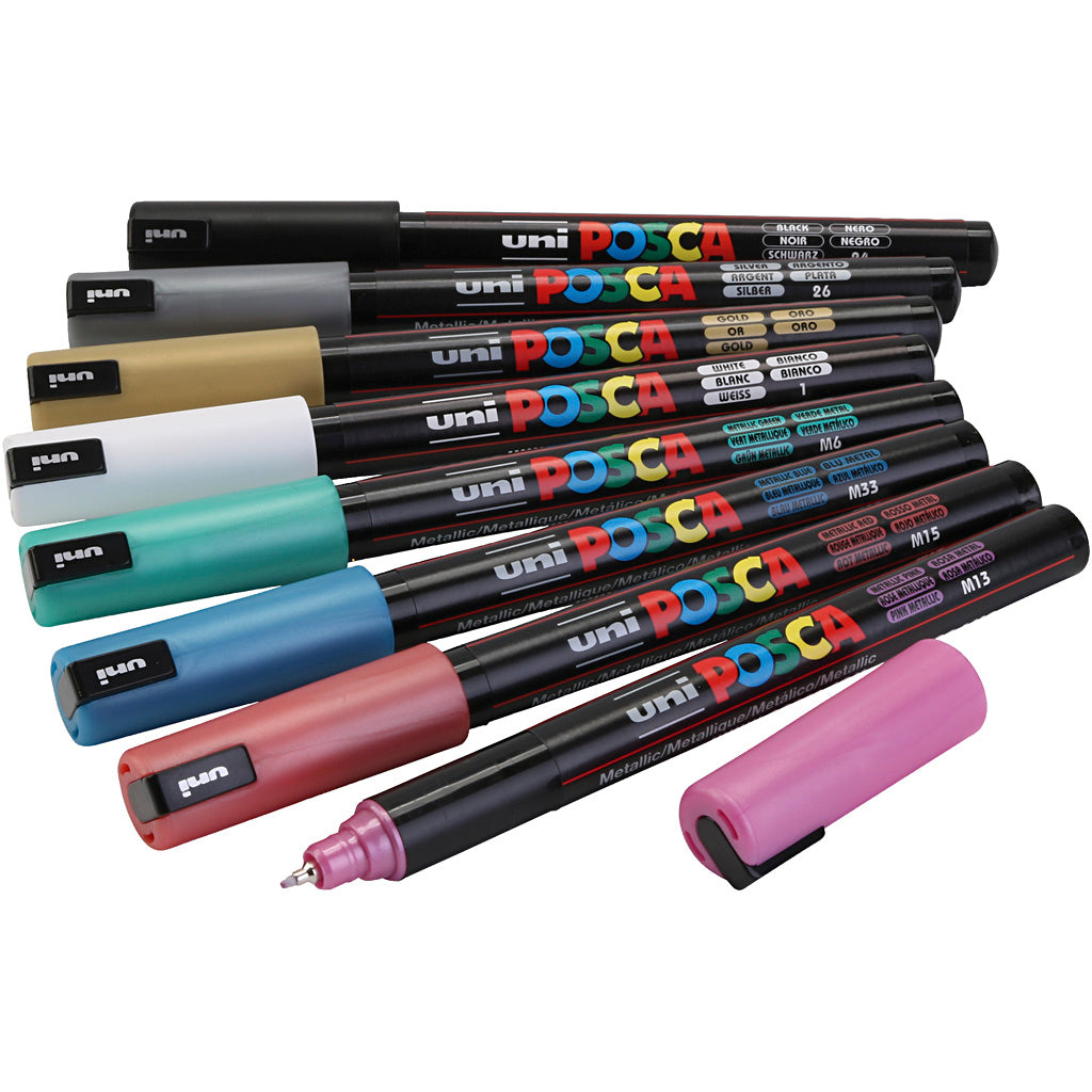 Posca Marker, metallic colours, no. PC-1MR, line 0,7 mm, 8 asstd.
