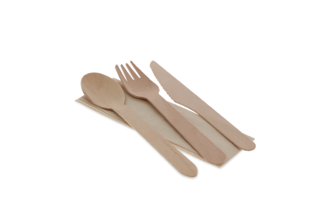 Besteckset aus Holz 4/1 Messer + Gabel + spoon + Serviette FSC (250 Stück) [TK-9987658]