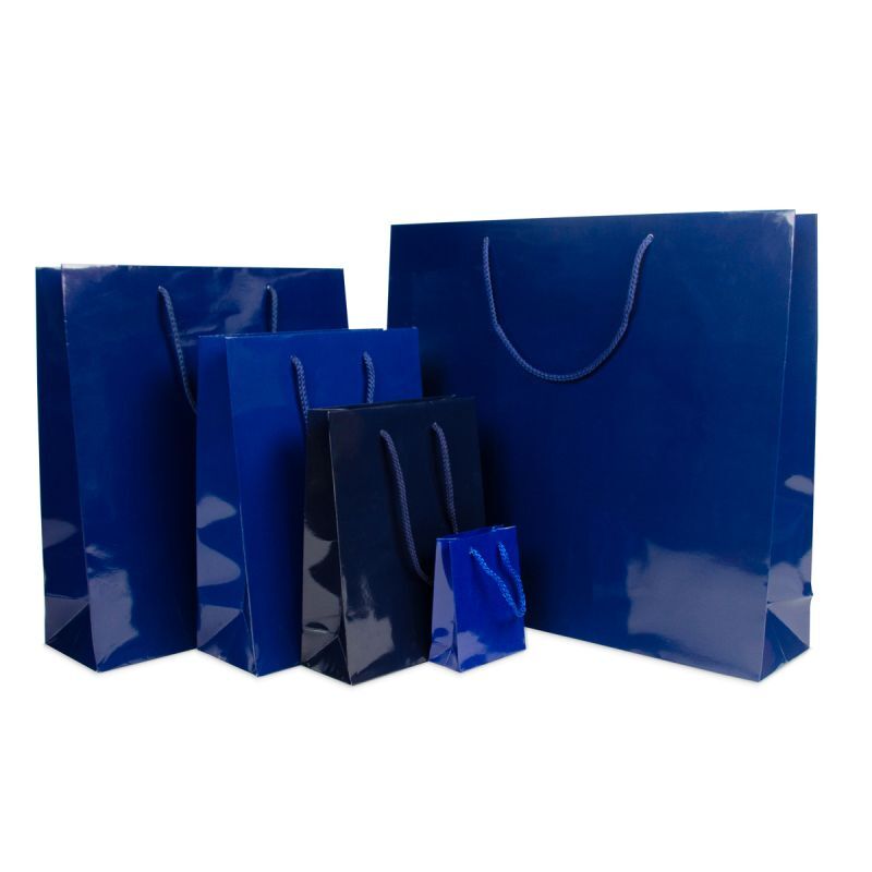 Luxuriöse Papiertaschen Glänzend 25+11x33 cm Dunkelblau (100 Stück) [FP-DPK002]