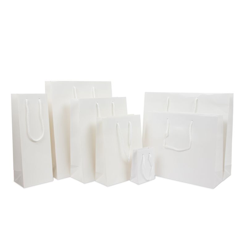 Luxuriöse Papiertaschen Glänzend 31+10x40 cm Weiß (100 Stück) [FP-DPK016]