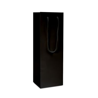 Luxuriöse Papier-Weinflaschentaschen - Glänzend 12+10x35 cm Schwarz (100 Stück) [FP-DPK044W]