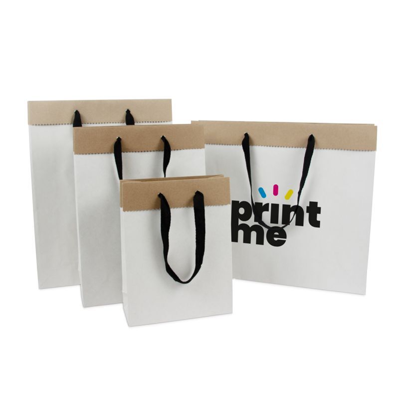 Luxuriöse Papiertaschen aus recyceltem Duplexpapier 40+12x35 cm Weiß (100 Stück) [FP-DPK087]