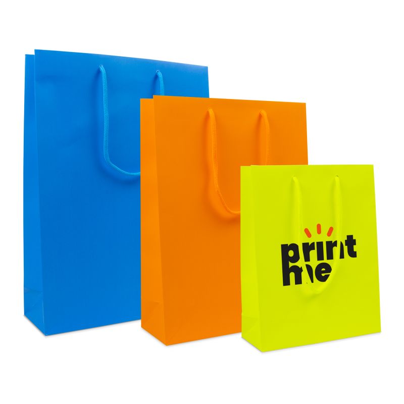 Luxuriöse Papiertaschen - Fluoreszierend matt 20+8x26 cm Gelb (100 Stück) [FP-DPK094]