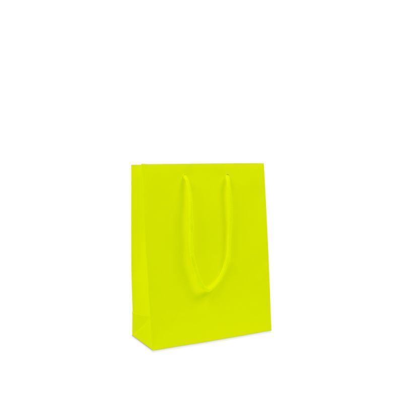 Luxuriöse Papiertaschen - Fluoreszierend matt 20+8x26 cm Gelb (100 Stück) [FP-DPK094]