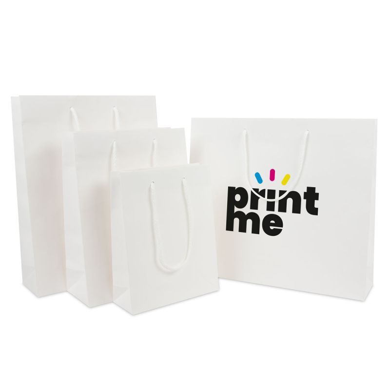Luxuriöse Papiertaschen Kraftpapier 20+8x26 cm Weiß (100 Stück) [FP-DPK108]