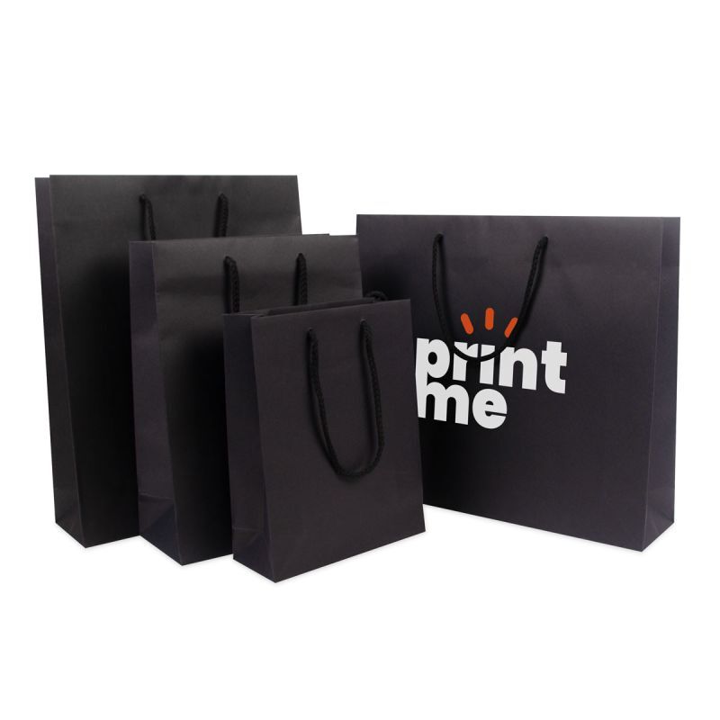 Luxuriöse Papiertaschen Kraftpapier 20+8x26 cm Schwarz (100 Stück) [FP-DPK112]