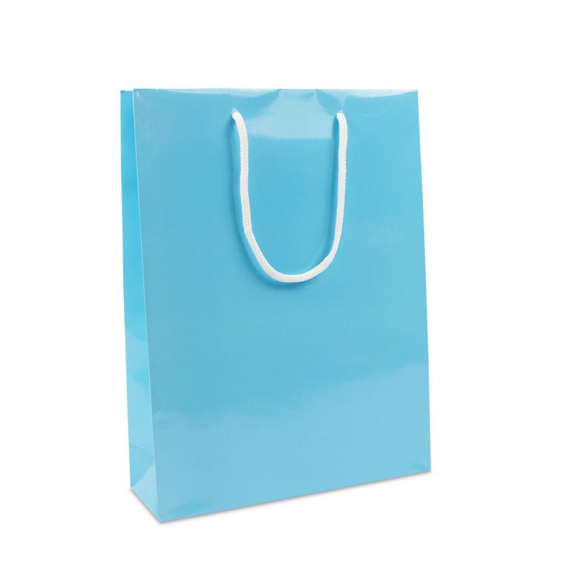 Luxuriöse Papiertaschen Glänzend 30+10x40 cm Blau (100 Stück) [FP-DPK136]