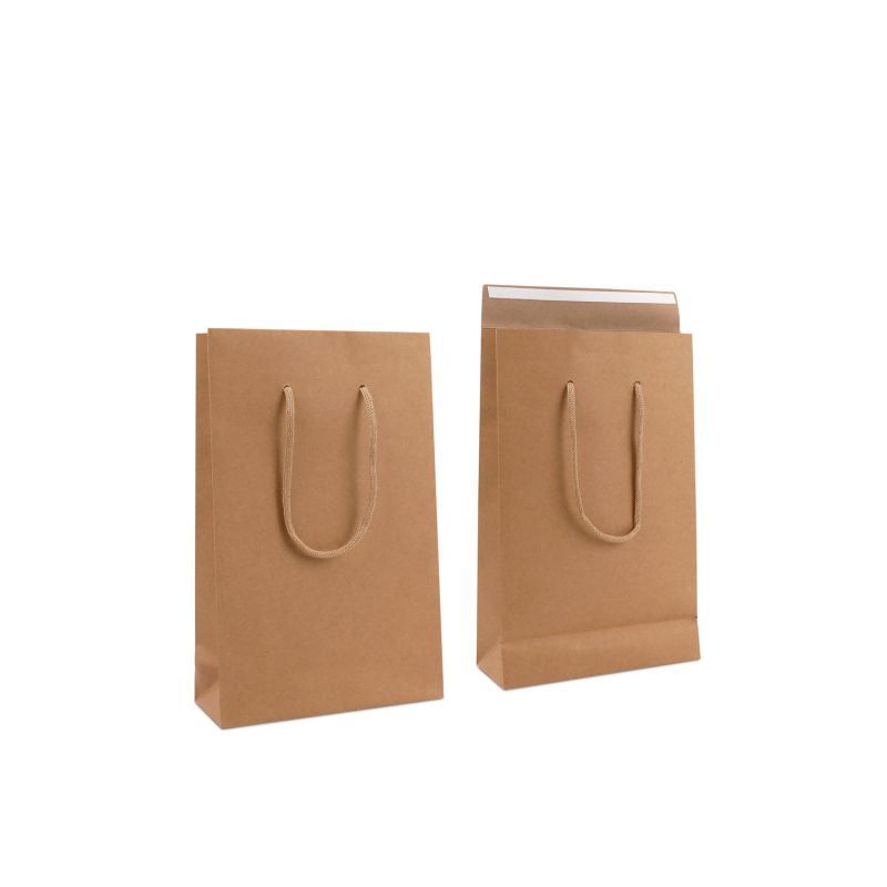 Luxuriöse Papiertaschen mit Klappe 20+8x32 cm Braun (100 Stück) [FP-DPK146]