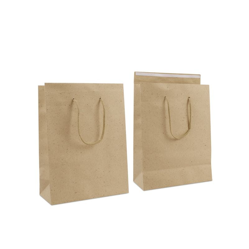 Luxuriöse Papiertaschen mit Klappe 26+12x35 cm Braungrau (100 Stück) [FP-DPK149]