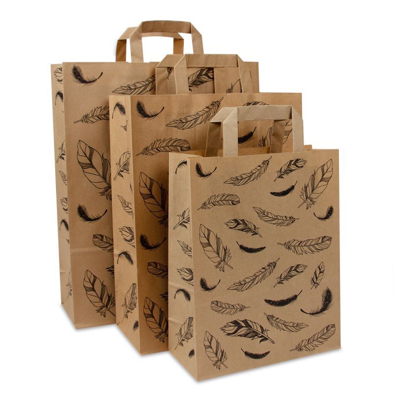 Kraftpapiertaschen FSC® - Federn 26+12x35 cm Braun (250 Stück) [FP-DPL051]