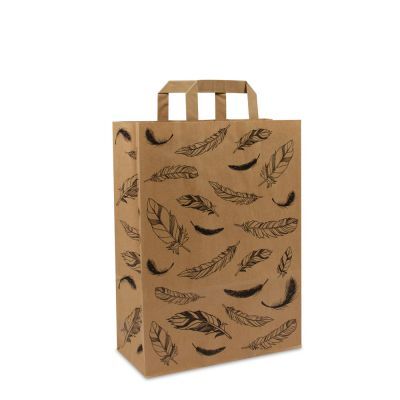 Kraftpapiertaschen FSC® - Federn 26+12x35 cm Braun (250 Stück) [FP-DPL051]
