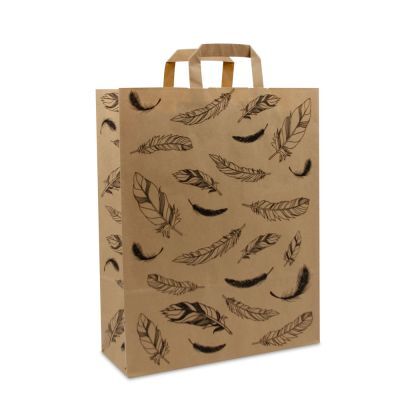 Kraftpapiertaschen FSC® - Federn 32+12x40 cm Braun (250 Stück) [FP-DPL052]