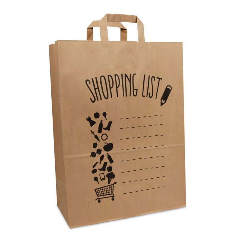 Kraftpapiertaschen - Shopping List 32+17x44 cm Braun (250 Stück) [FP-DPL059]