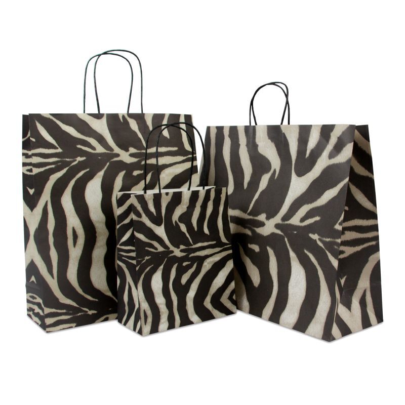 Papiertragetaschen mit gedrehte Griffe 45+16x39 cm Zebra (100 Stück) [FP-DPT033]