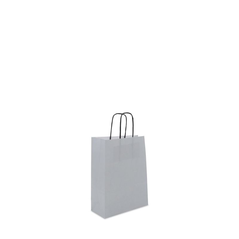 Papiertragetaschen mit gedrehte Griffe - Einfarbig 18+8x24 cm Silber (250 Stück) [FP-DPT072]