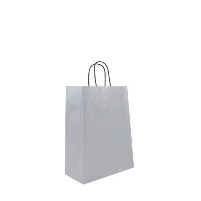 Papiertragetaschen mit gedrehte Griffe - Einfarbig 26+12x34 cm Silber (250 Stück) [FP-DPT073]