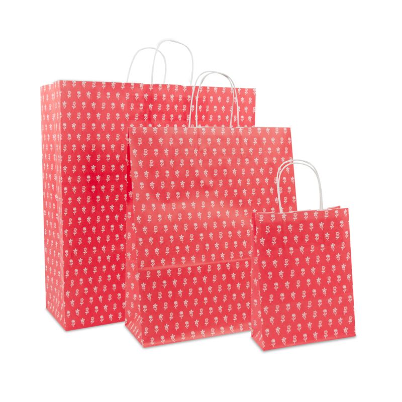 Papiertragetaschen mit gedrehte Griffe - Blumen 45+15x49 cm Rot (150 Stück) [FP-DPT085]