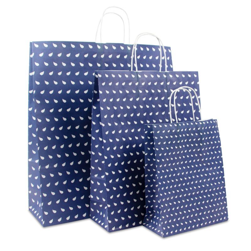 Papiertragetaschen mit gedrehte Griffe - Wave 22+10x28 cm Donkerblauw (250 Stück) [FP-DPT086]