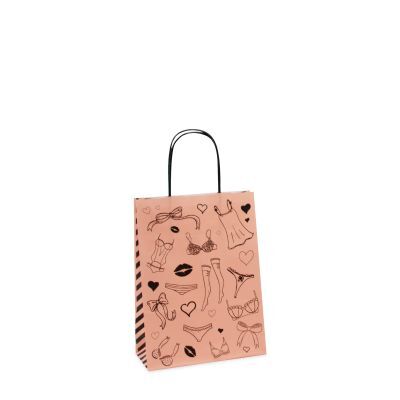 Papiertragetaschen mit gedrehte Griffe - Lingerie 18+8x24 cm Hellrosa (300 Stück) [FP-DPT089]