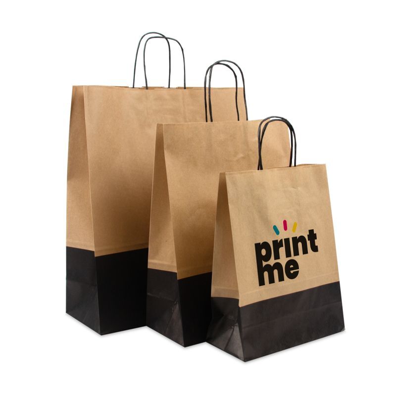 Papiertragetaschen mit gedrehte Griffe - Braun/schwarz zweifarbig 35+14x41 cm Braun (250 Stück) [FP-DPT106]