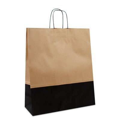 Papiertragetaschen mit gedrehte Griffe - Braun/schwarz zweifarbig 35+14x41 cm Braun (250 Stück) [FP-DPT106]