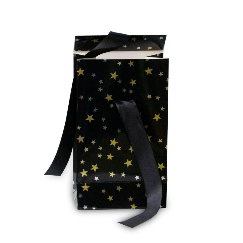 Luxuriöse Papier-Weihnachtsgeschenktüten - Stars 12+7x20 cm Schwarz (100 Stück) [FP-KDS003]