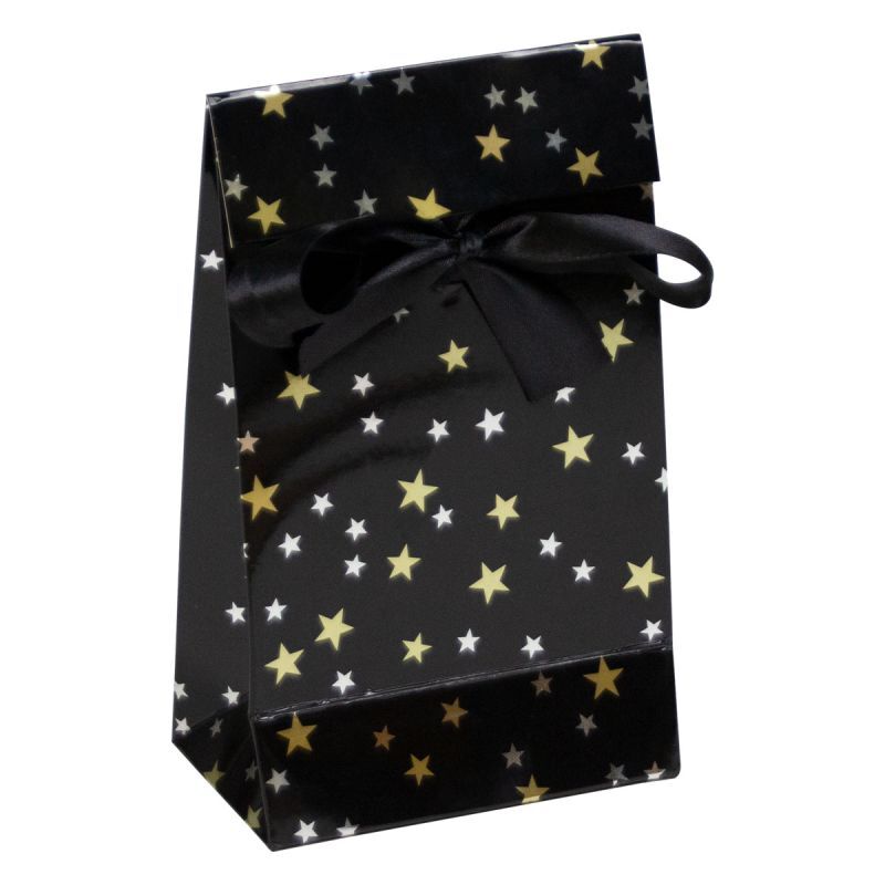 Luxuriöse Papier-Weihnachtsgeschenktüten - Stars 12+7x20 cm Schwarz (100 Stück) [FP-KDS003]