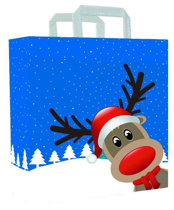 Papier-Weihnachtstaschen - Christmas Friends 22+10x28 cm Weiß (250 Stück) [FP-KDT030]