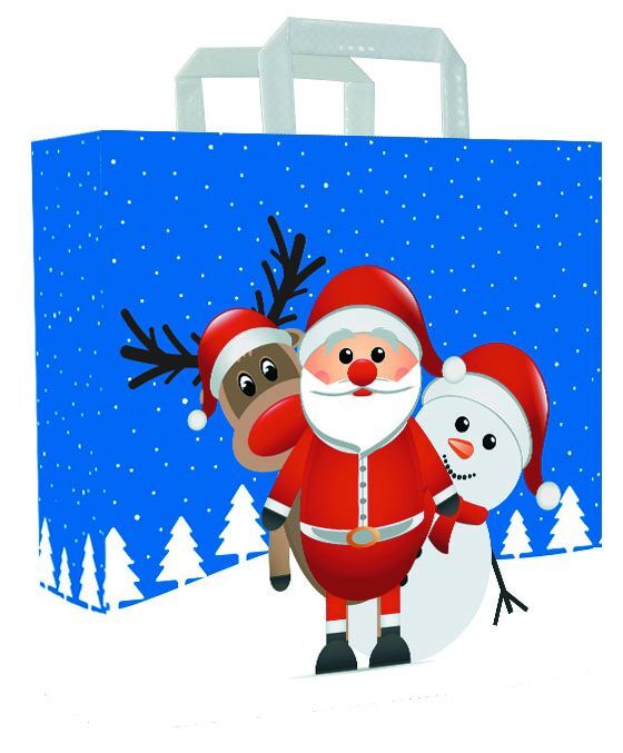 Papier-Weihnachtstaschen - Christmas Friends 26+12x35 cm Weiß (250 Stück) [FP-KDT031]